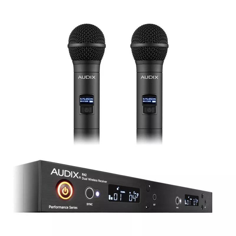 audix-ap42om2a-dual-handheld-wireless-microphone-system-band Audix AP42OM2A Dual Handheld Wireless Microphone System – A Band