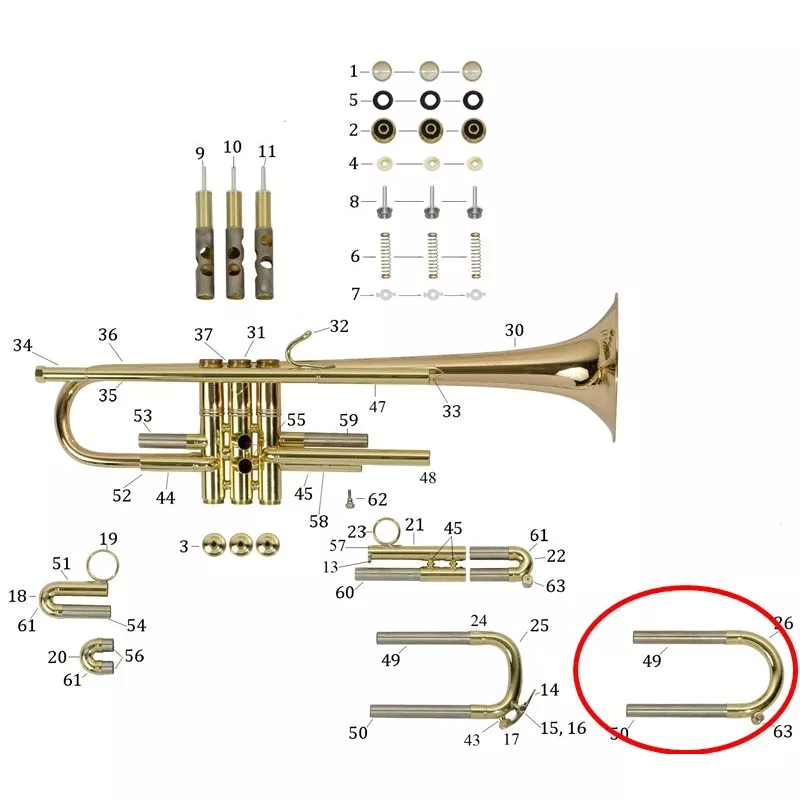 bach-commercial-bb-trumpet-rounded-main-tuning-slide-medium-large-bore-lacquer Bach Commercial Bb Trumpet Rounded Main Tuning Slide, Medium Large Bore, Lacquer