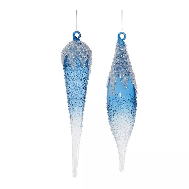 blue-beaded-ombre-glass-drop-ornament-set-12 Blue Beaded Ombre Glass Drop Ornament (Set of 12)