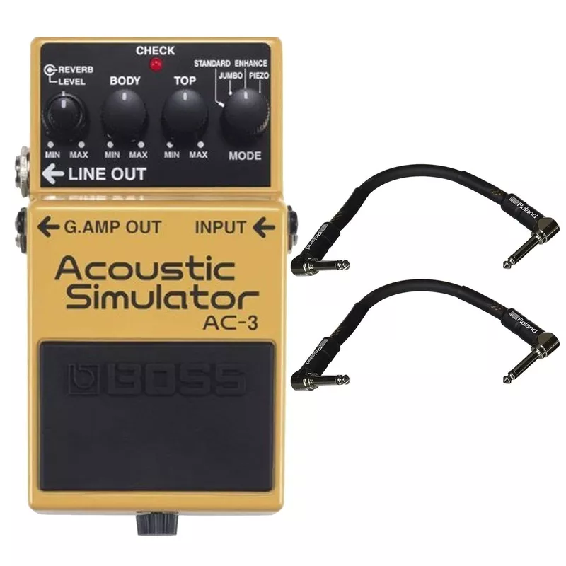 Boss AC-3 Acoustic Simulator Bundle w/ 2 Roland Black Series 6 inch Patch Cables