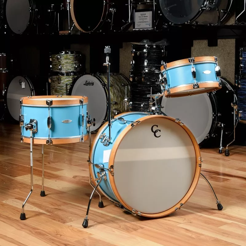 c-c-super-flyer-12-14-20-3pc-drum-kit-tweedy-blue-satin-w-aged-maple-hoops C&C Super Flyer 12/14/20 3pc. Drum Kit Tweedy Blue Satin w/Aged Maple Hoops