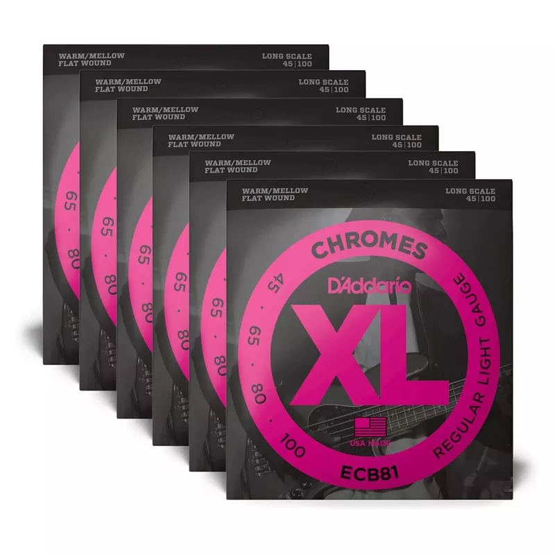 D’Addario ECB81 Chromes Flat Wound 45-100 Long Scale 6 Pack Bundle