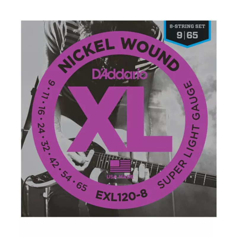 DAddario EXL120-8 Nickel Wound 8-String Electric Guitar Strings Super Light 9-65