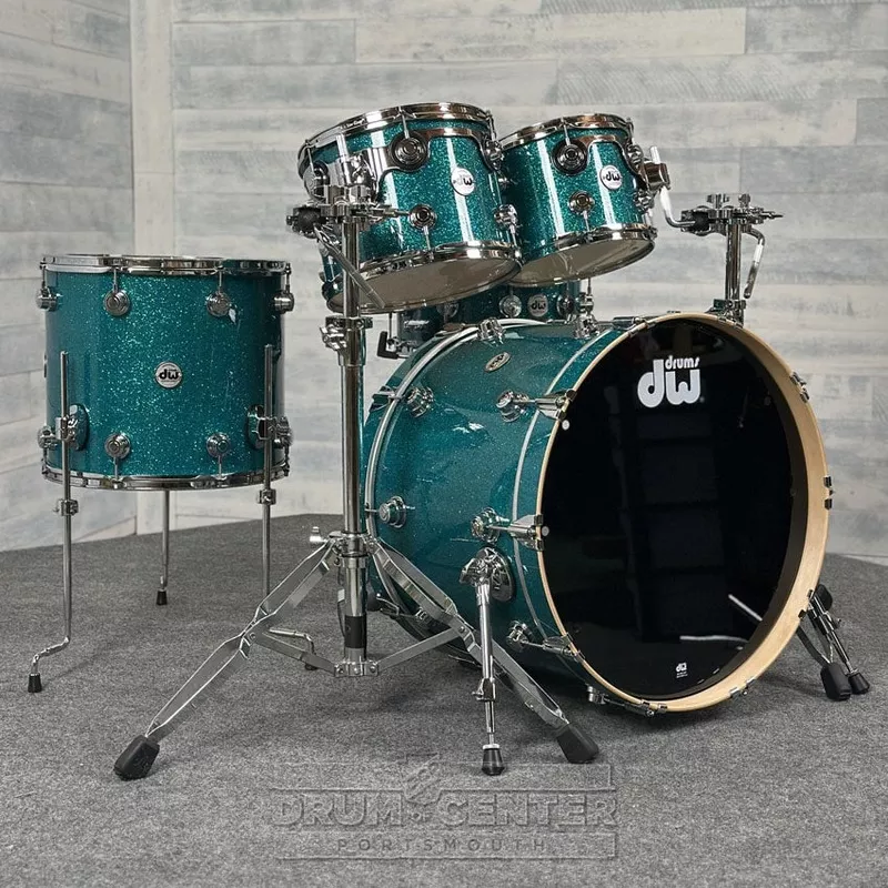 dw-collectors-maple-4pc-drum-set-teal-glass DW Collectors Maple 4pc Drum Set Teal Glass