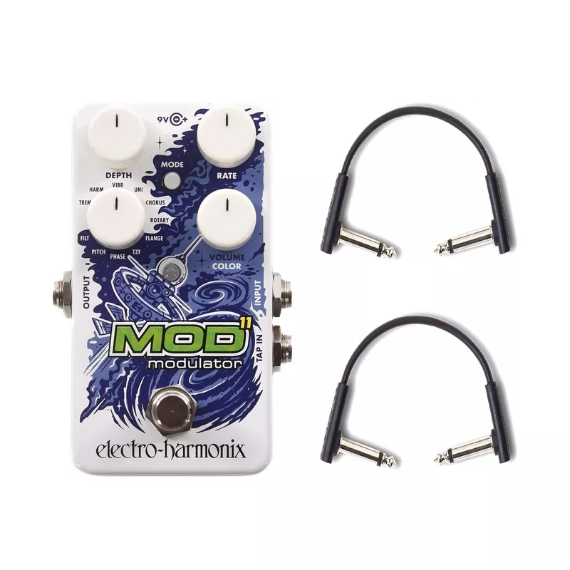 Electro-Harmonix Mod 11 Modulator Pedal w/(2) RockBoard Flat Patch Cables Bundle