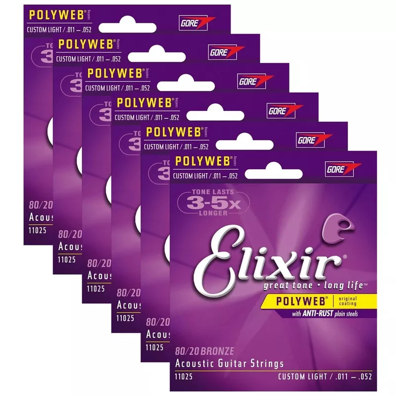 elixir-11025-acoustic-80-20-poly-custom-light-11-52-6-pack-bundle Elixir 11025 Acoustic 80/20 Poly Custom Light 11-52 (6 Pack Bundle)