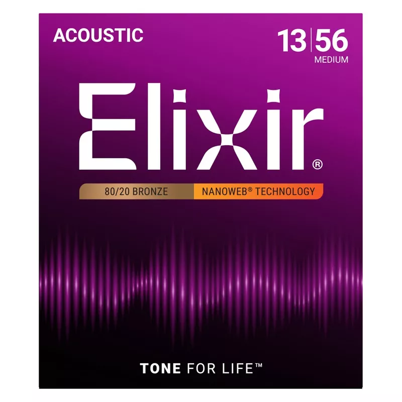 Elixir 11102 80/20 Bronze Nanoweb Acoustic Guitar Strings, Medium