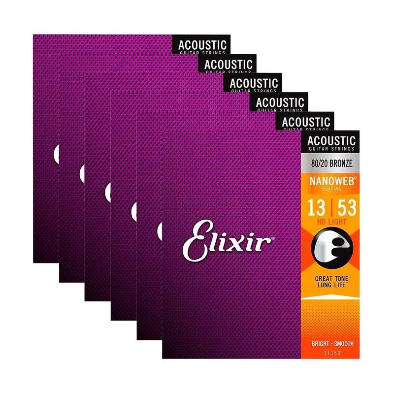 elixir-11182-acoustic-nanoweb-80-20-bronze-hd-light-13-53-6-pack-bundle Elixir 11182 Acoustic Nanoweb 80/20 Bronze HD Light 13-53 6 Pack Bundle