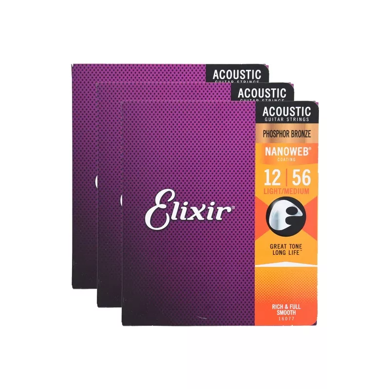 elixir-16077-acoustic-phospher-bronze-nanoweb-light-medium-12-56-3-pack-bundle Elixir 16077 Acoustic Phospher Bronze Nanoweb Light-Medium 12-56 3 Pack Bundle