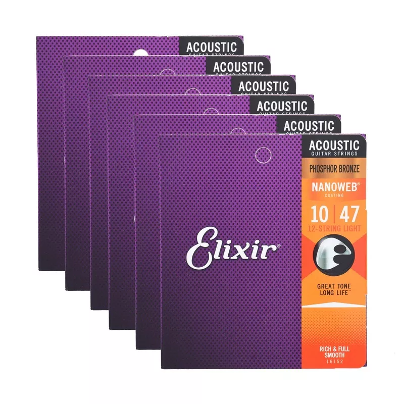 elixir-16152-acoustic-phospher-bronze-nanoweb12-string-light-10-47-6-pack-bundle Elixir 16152 Acoustic Phospher Bronze Nanoweb12-String Light 10-47 6 Pack Bundle