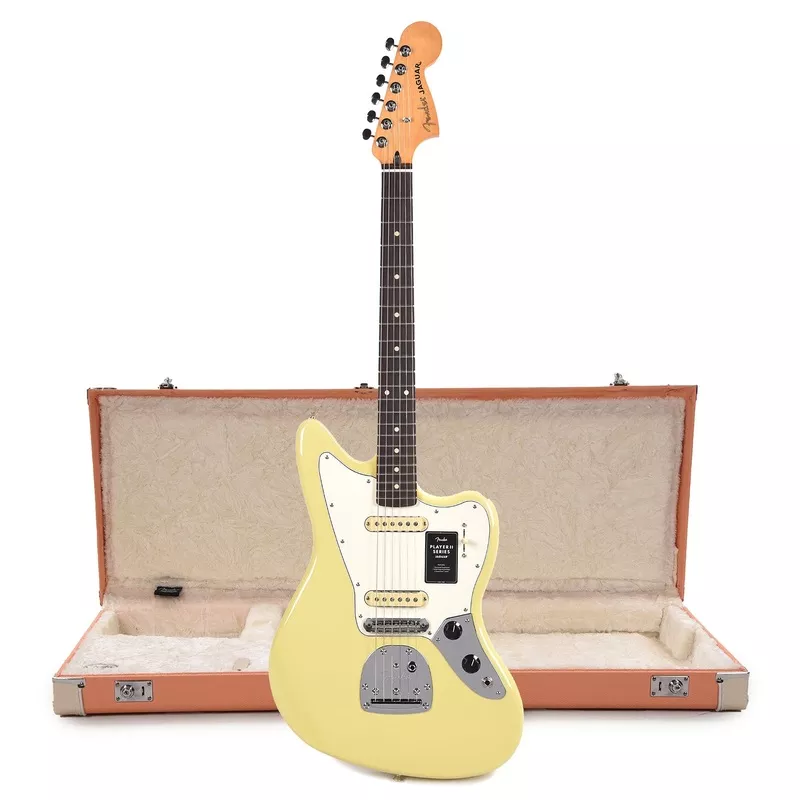 Fender Player II Jaguar RW Hialeah Yellow and Pacific Peach Hardshell Case Bundle