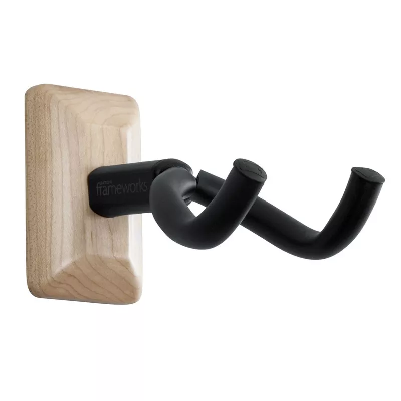 gator-frameworks-wall-mounted-guitar-hanger-with-maple-mounting-plate Gator Frameworks Wall Mounted Guitar Hanger with Maple Mounting Plate