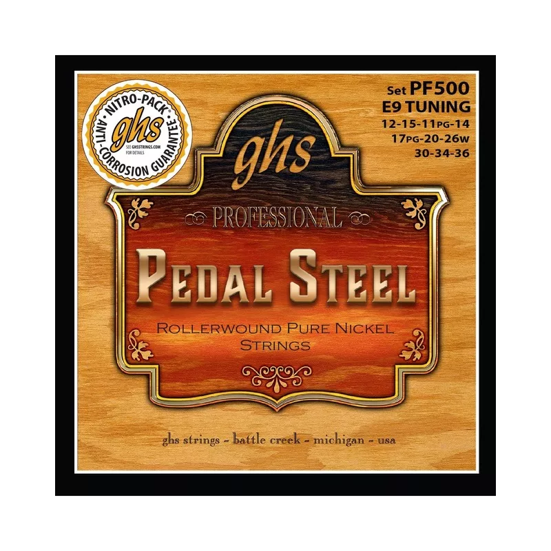ghs-pf500-pure-nickel-semi-flat-10-string-electric-pedal-steel-guitar-strings-e9 GHS PF500 Pure Nickel Semi-Flat 10-String Electric Pedal Steel Guitar Strings, E9th Tuning