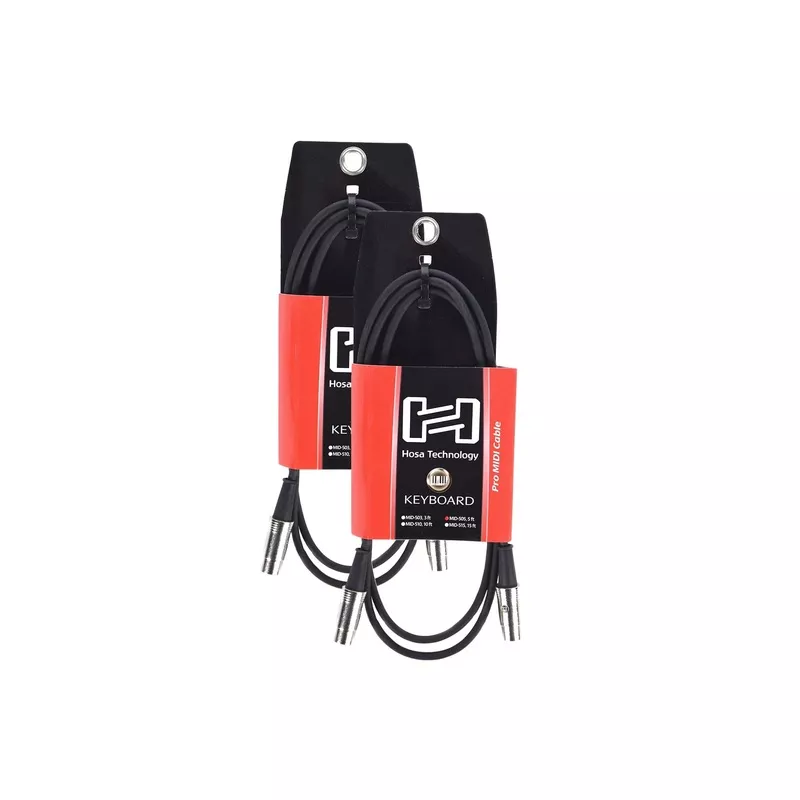 Hosa Pro MIDI Cable Serviceable 5-pin DIN to DIN 5 ft 2 Pack Bundle