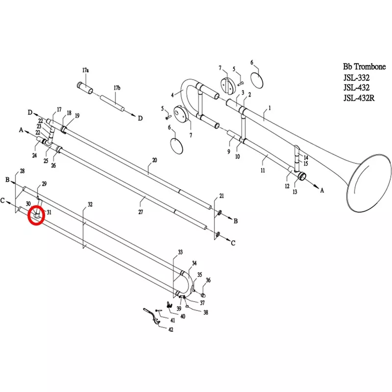 Jupiter 332/432 Trombone Brace Assembly