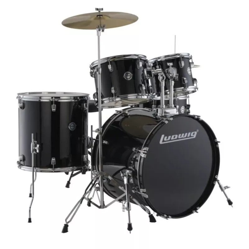 ludwig-accent-fuse-5pc-drum-set-w-cymbals-black Ludwig Accent Fuse 5pc Drum Set w/Cymbals Black