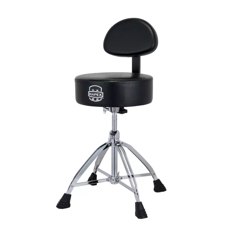 mapex-throne-double-braced-4-leg-black-leather-round-top-w-backrest Mapex Throne Double Braced 4-Leg Black Leather Round Top w/Backrest
