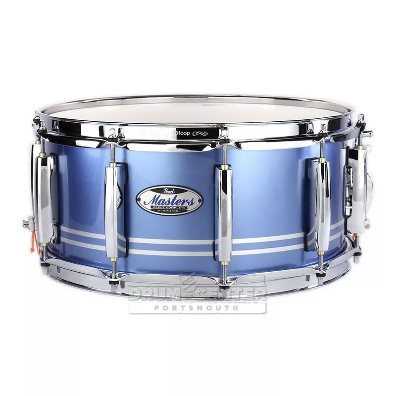 pearl-masters-maple-complete-14-6-5-snare-drum-light-blue-metallic Pearl Masters Maple Complete 14×6.5 Snare Drum Light Blue Metallic