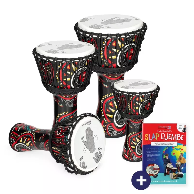 percussion-plus-carnival-slap-djembe-mixed-pack-4-rope-tuned Percussion Plus Carnival Slap Djembe Mixed Pack of 4 – Rope Tuned