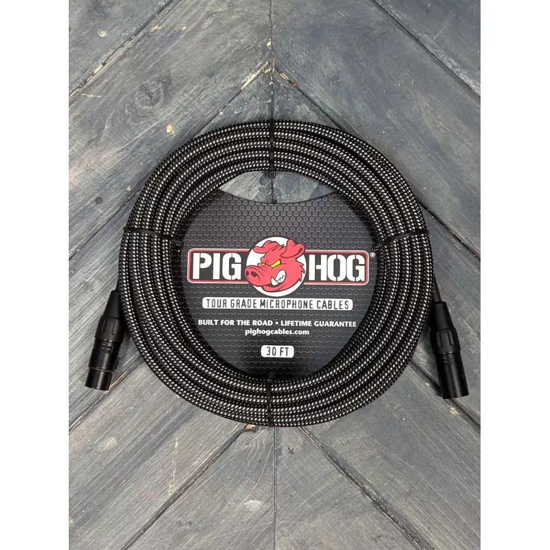 Pig Hog PHM30BKWBlack & White Woven Mic Cable, 30ft XLR
