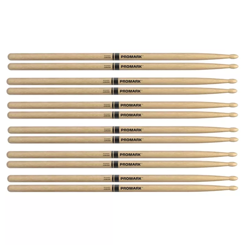 Promark American Hickory Junior Wood Tip Drum Sticks (6 Pair Bundle)