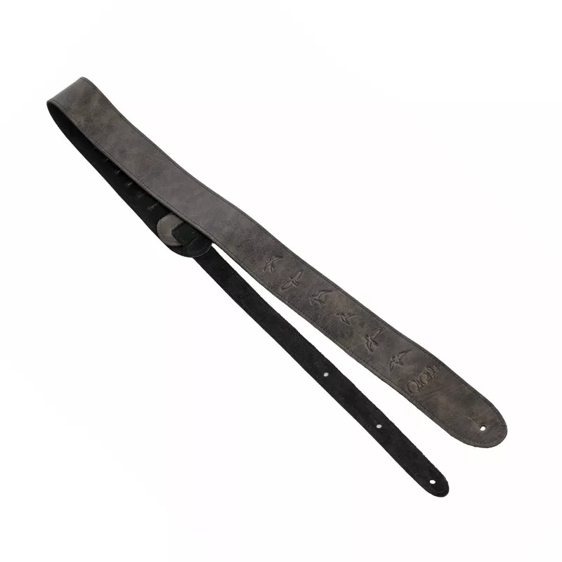 PRS 2in Embossed Birds Leather Guitar Strap, Worn Black