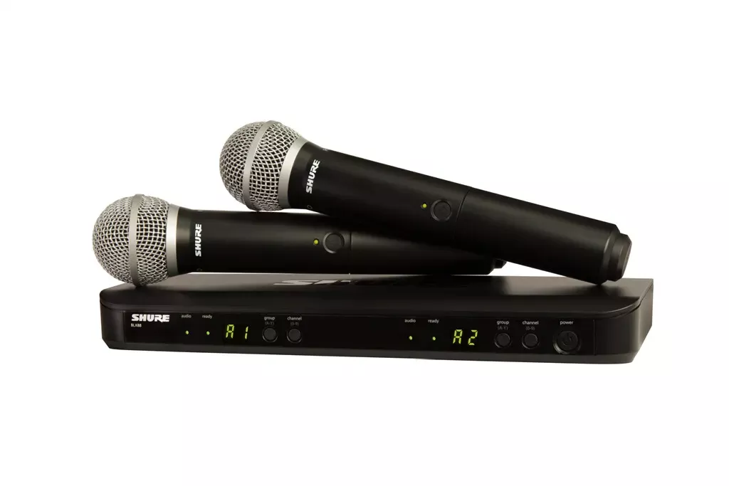 shure-blx288-pg58-h10-dual-pg58-handheld-vocal-wireless-microphone-system-542-57 Shure BLX288/PG58-H10 Dual PG58 Handheld Vocal Wireless Microphone System, 542-572 MHz
