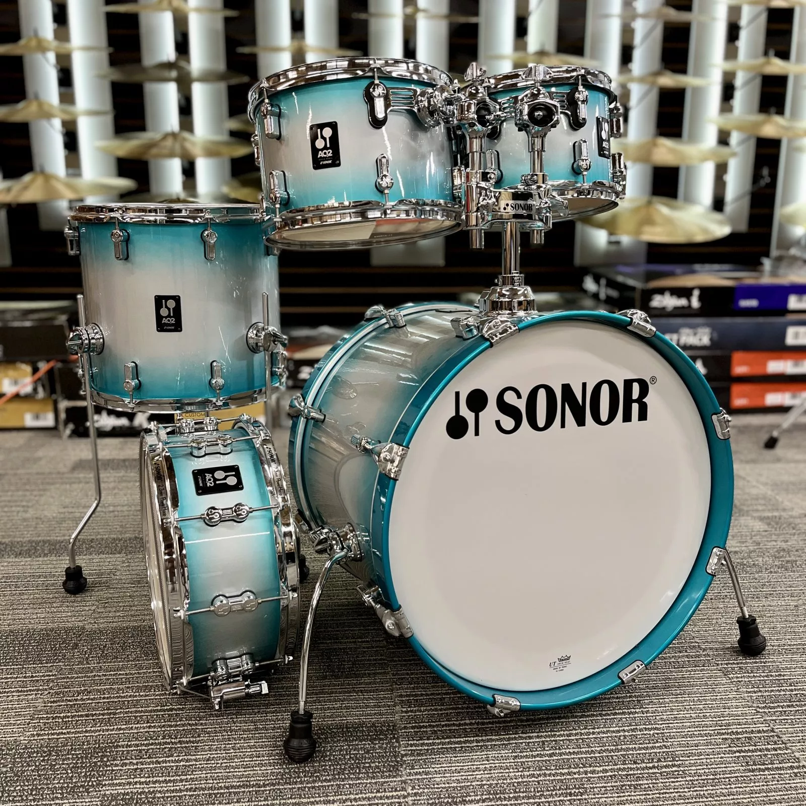 sonor-aq2-studio-maple-5pc-shell-pack-in-aqua-silver-burst-floor-model SONOR AQ2 STUDIO MAPLE 5PC SHELL PACK IN AQUA SILVER BURST - FLOOR MODEL