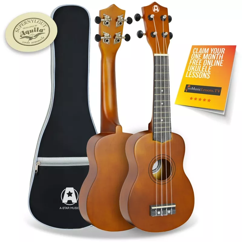 A-Star Soprano Ukulele With Aquila Strings and Bag Natural