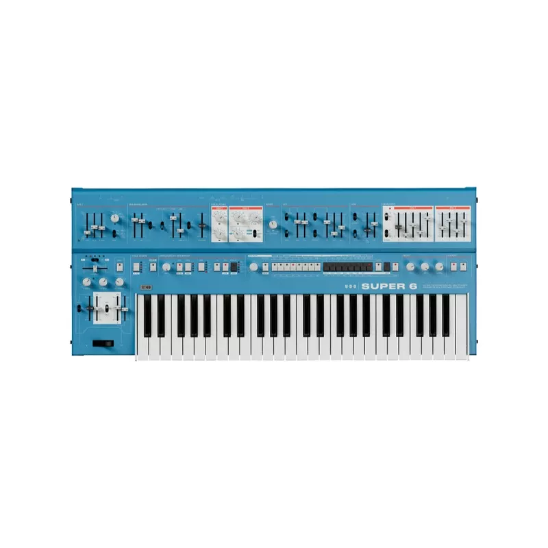 udo-super-6-polyphonic-analog-synthesizer-blue-w-poly-aftertouch UDO Super 6 Polyphonic Analog Synthesizer Blue w/ Poly Aftertouch
