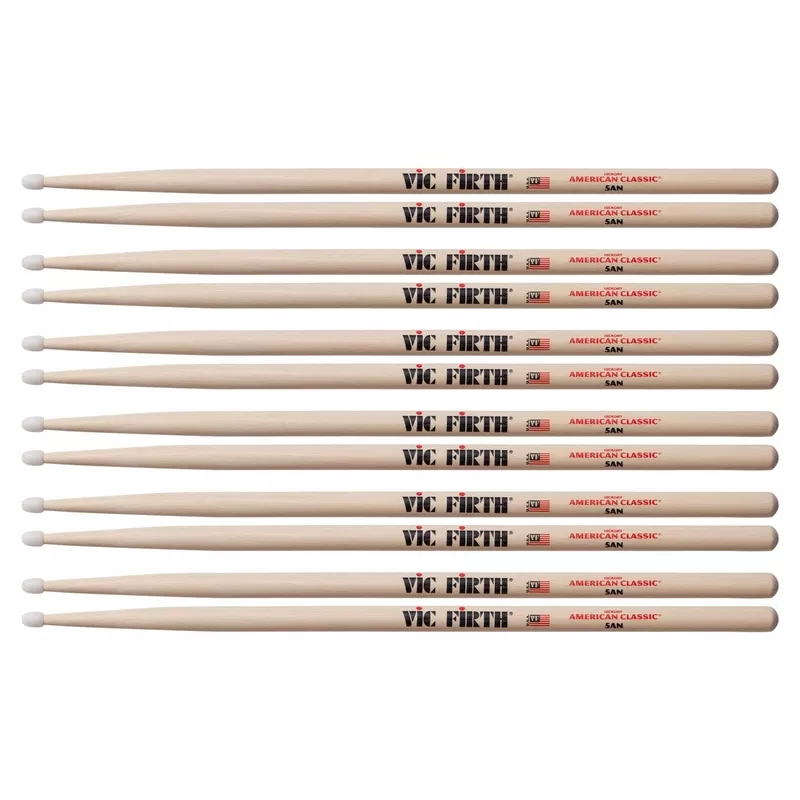 vic-firth-american-classic-5a-nylon-tip-drum-sticks-6-pair-bundle Vic Firth American Classic 5A Nylon Tip Drum Sticks (6 Pair Bundle)
