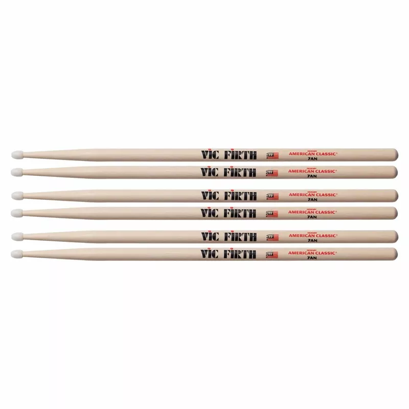 vic-firth-american-classic-7a-nylon-tip-drum-sticks-3-pair-bundle Vic Firth American Classic 7A Nylon Tip Drum Sticks (3 Pair Bundle)