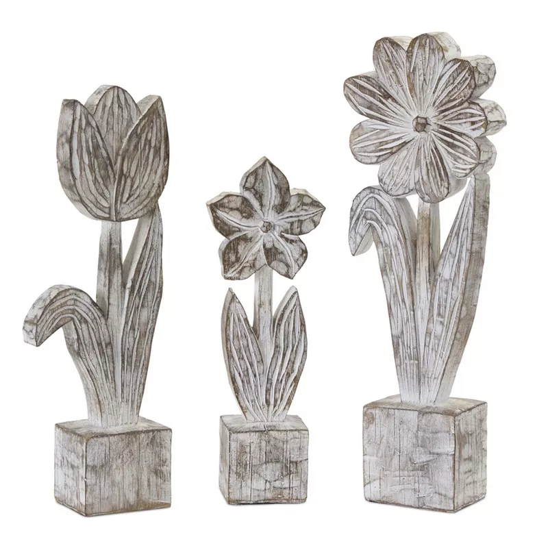 white-washed-potted-floral-sculpture-set-3 White Washed Potted Floral Sculpture (Set of 3)