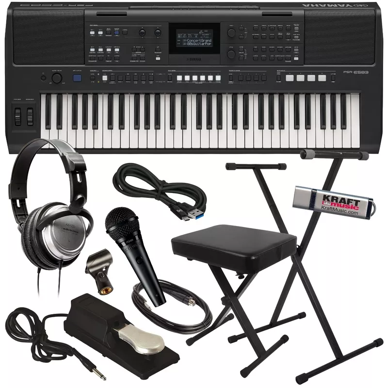 Yamaha PSRE583 61-Note Portable Keyboard COMPLETE HOME BUNDLE